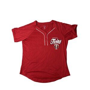 Minnesota Twins Womens Red Henley T-Shirt MLB Genuine Merchandise Size Large